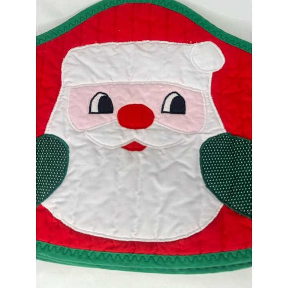 Quilted Christmas Placemats Set Of 4 Santa Face Vintage 80s 90s - Picture 5 of 8